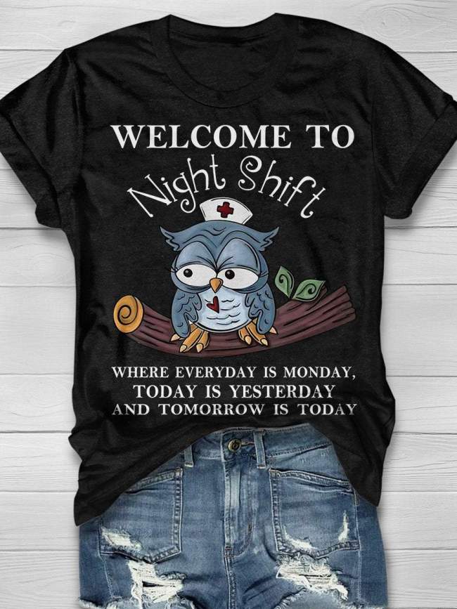 Welcome To Night Shift Nurse Print Short Sleeve T-shirt