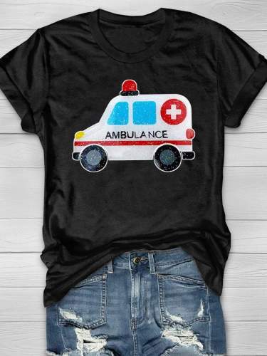 Ambulance Emergency Nurse Print Short Sleeve T-shirt