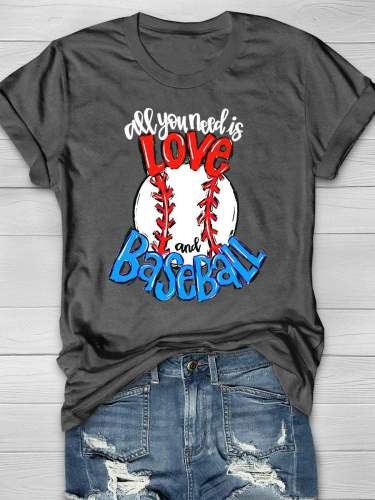 All You Need Is Love Baseball Print Short Sleeve T-shirt