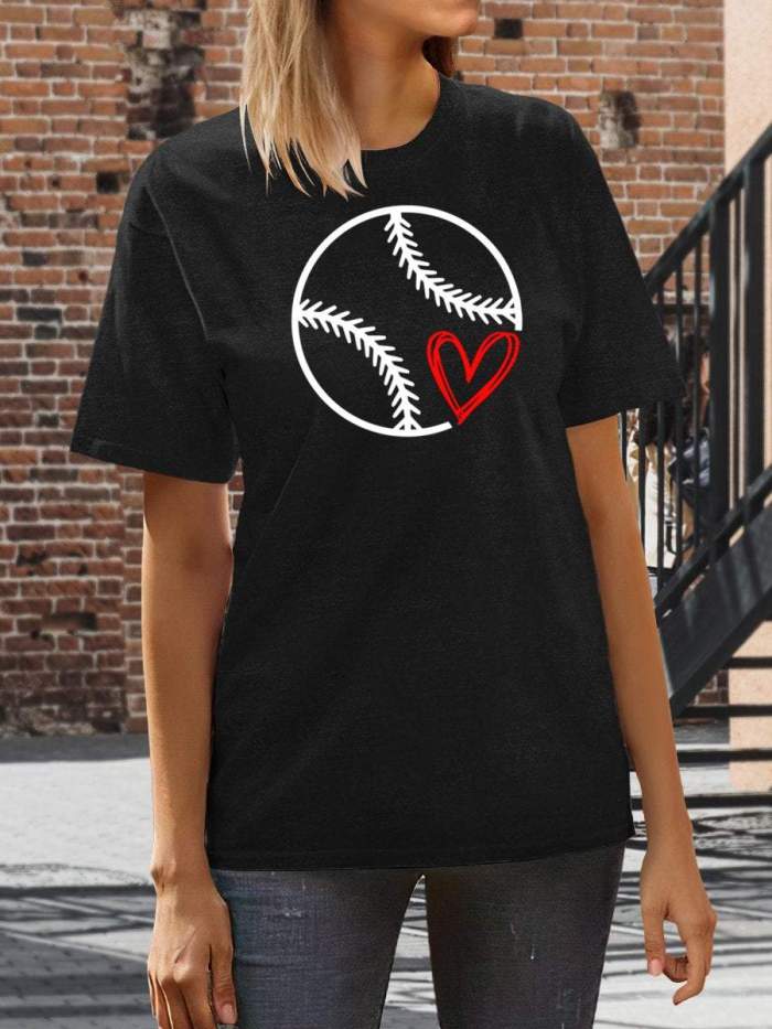 Baseball Love Print Short Sleeve T-shirt