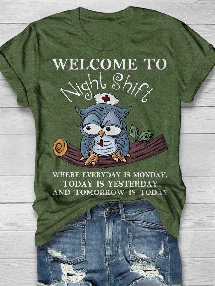 Welcome To Night Shift Nurse Print Short Sleeve T-shirt