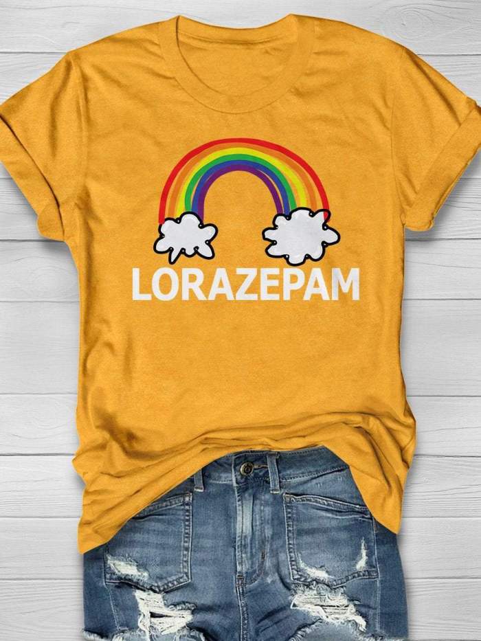 Funny Nurse Humor Rainbow Medical Lorazepam Medicine Sedative Print Short Sleeve T-shirt