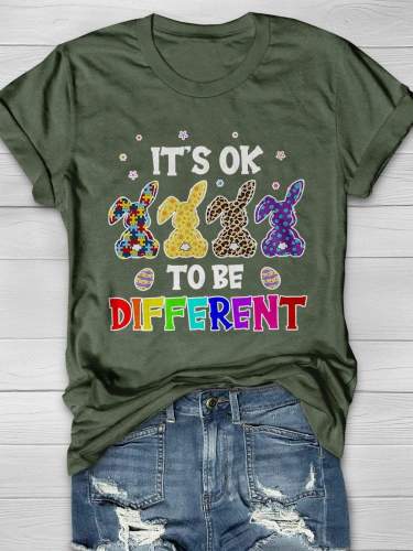 Easter Autism Ok To Be Different Print Short Sleeve T-shirt