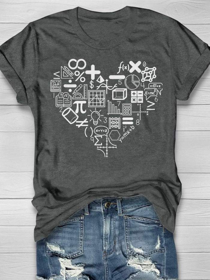 Math Heart Print Short Sleeve T-shirt