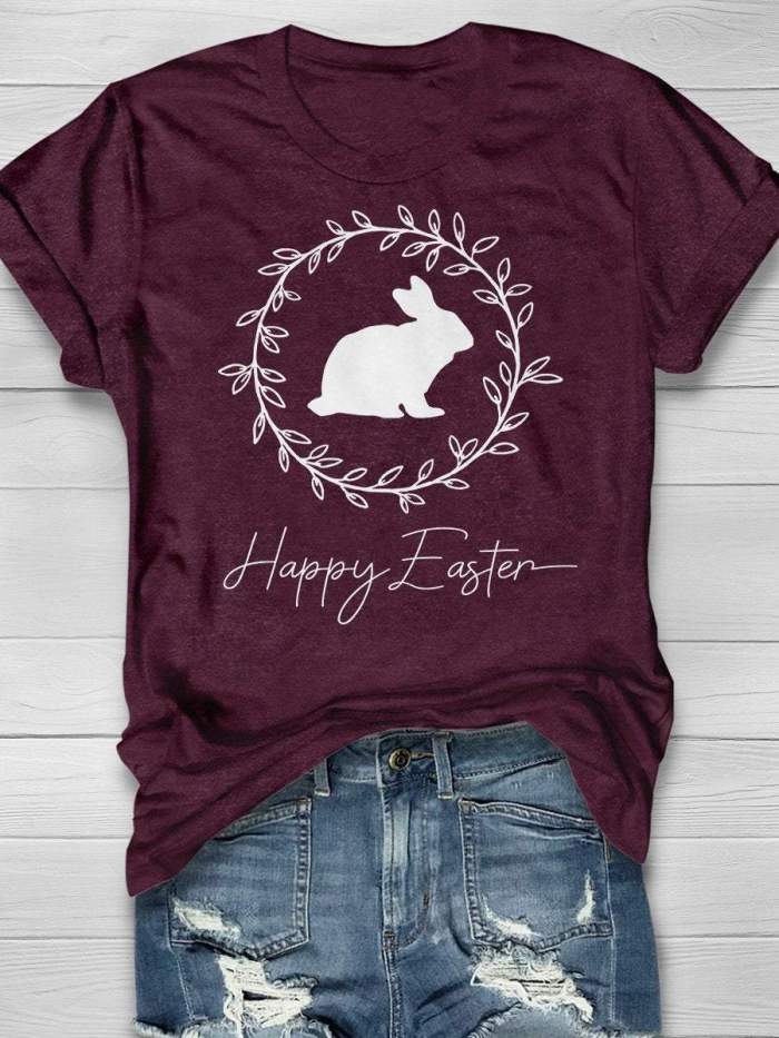 Happy Easter Print Short Sleeve T-shirt