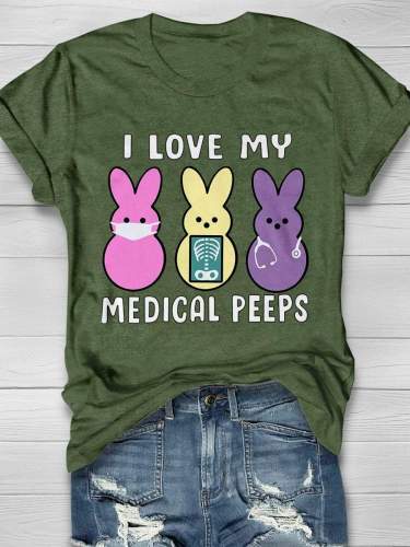 I Love My Medical Peeps Print Short Sleeve T-shirt