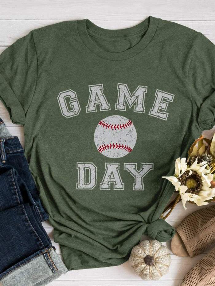 Baseball Gameday Print Short Sleeve T-shirt