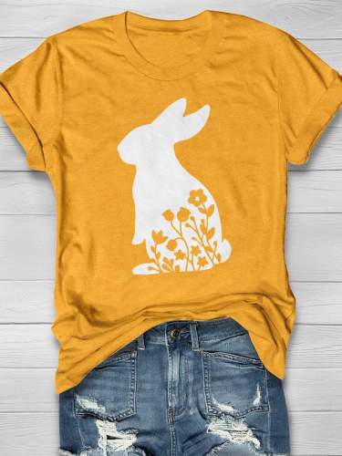 Floral Bunny Print Short Sleeve T-shirt