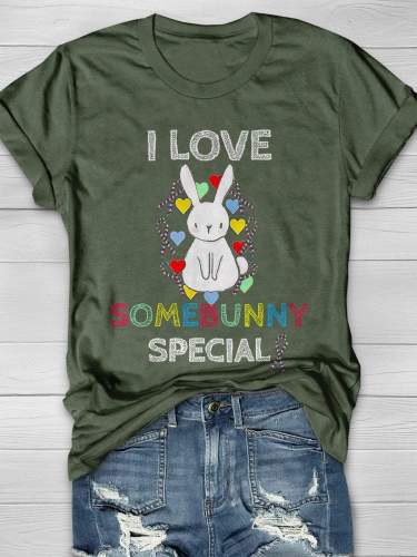 Easter Autism Love Some Bunny Special Print Short Sleeve T-shirt