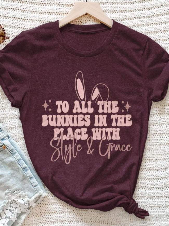 Easter Bunny Print Short Sleeve T-shirt