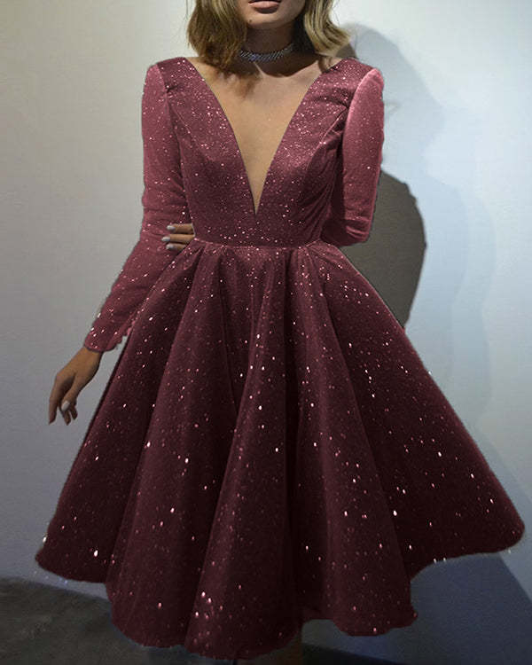 Women's Elegant Sweet Tulle V-Neck High Waist Dress S-XL