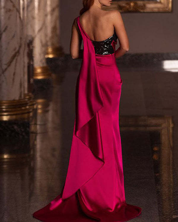 Women's Elegant Sexy Asymmetric Pleated Slit Dress S-2XL