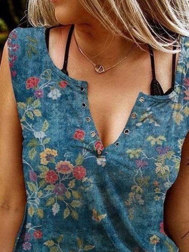 Vintage Ethnic Print Casual Tank Top