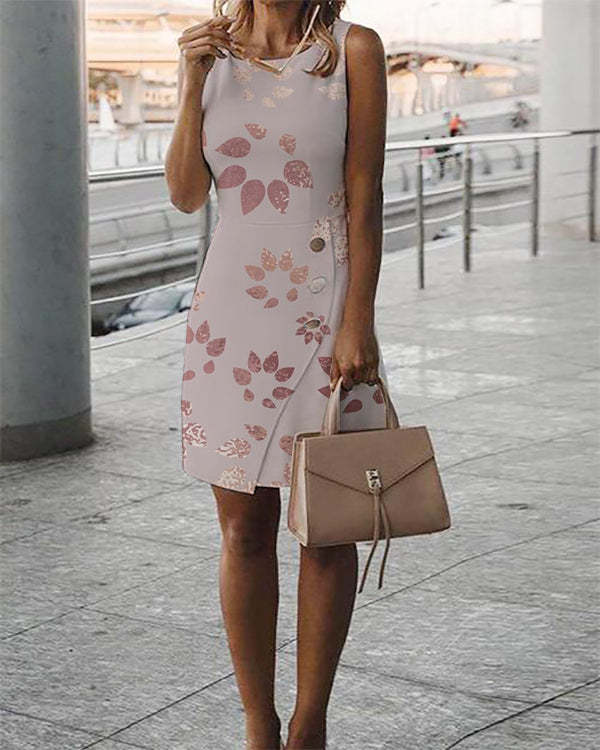 Elegant Floral Sleeveless Solid Mini Dress