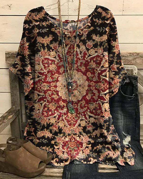 Women's Vintage Flower Casual Top