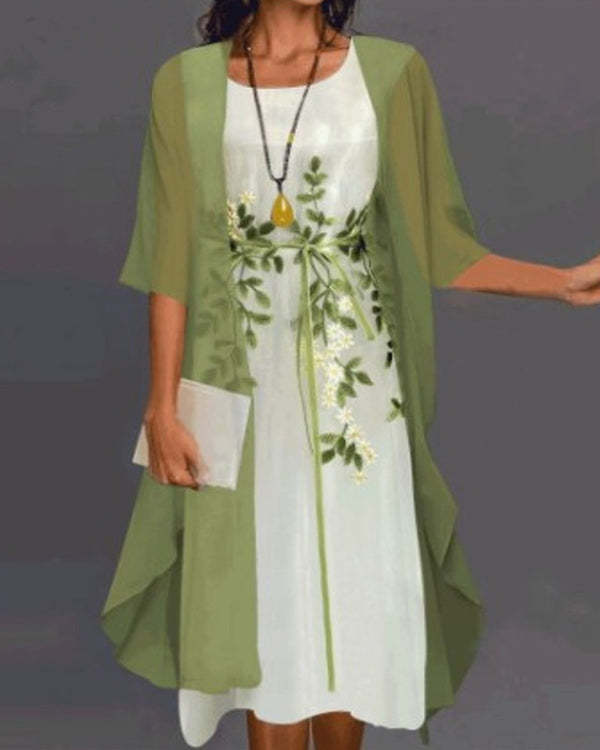 Fashion Elegant Lace Chiffon Two Piece Dress