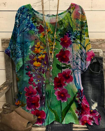 Women's Floral Pattern Loose Top