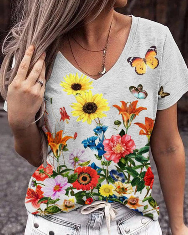 Women's   Floral V-Neck Top