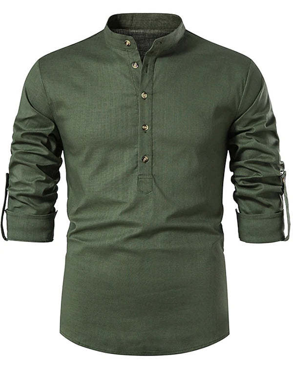 Men's Stand Collar Casual Patchwork Long Sleeve Top