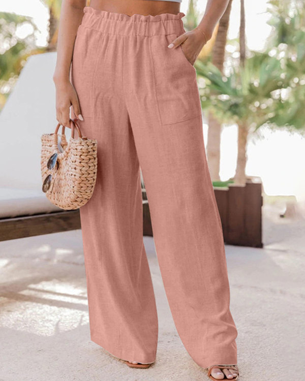 Casual Loose Solid Color Elastic Waist Pants