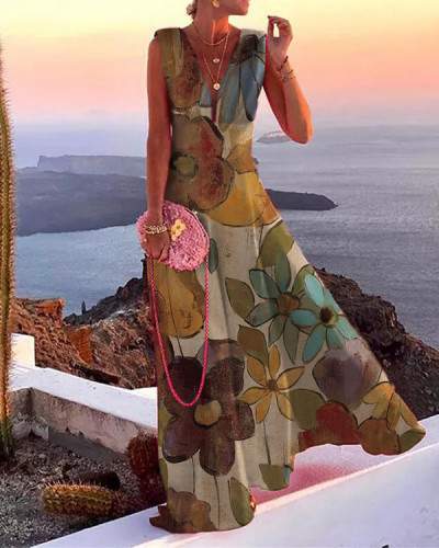 Elegant Print Sleeveless Maxi Dress