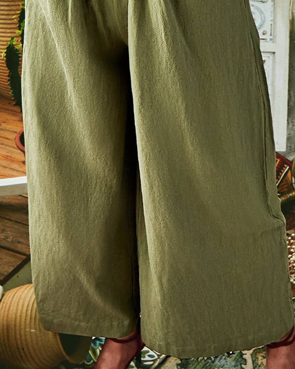 100% Cotton Linen 6 Colors Loose Casual Pockets Jumpsuit