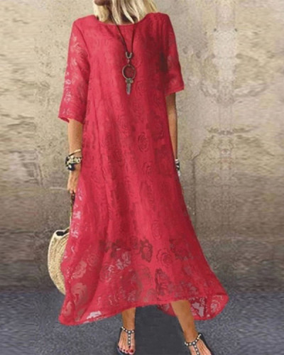 Casual Crew Neck Lace Long Dress