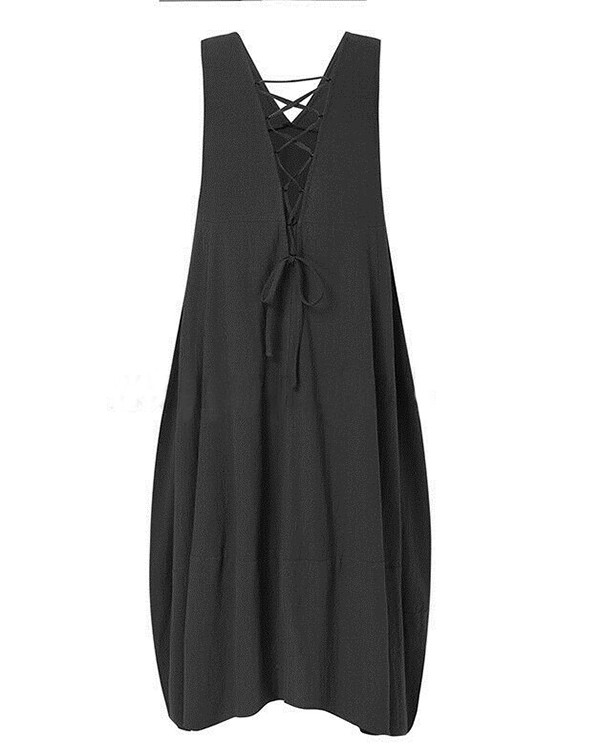 Casual Linen V-Neck Pocket Beach Dress