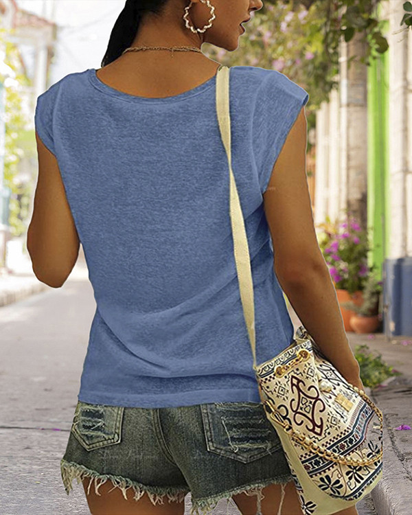 V-neck Solid Color Casual Loose Sleeveless Tops