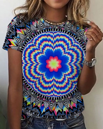 Women's Mandala Floral Pattern Crew Neck T-shirt