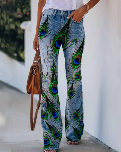 Women's  Peacock   Pattern Pants