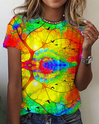 Women's  Trees Abstract Pattern Crew Neck T-shirt