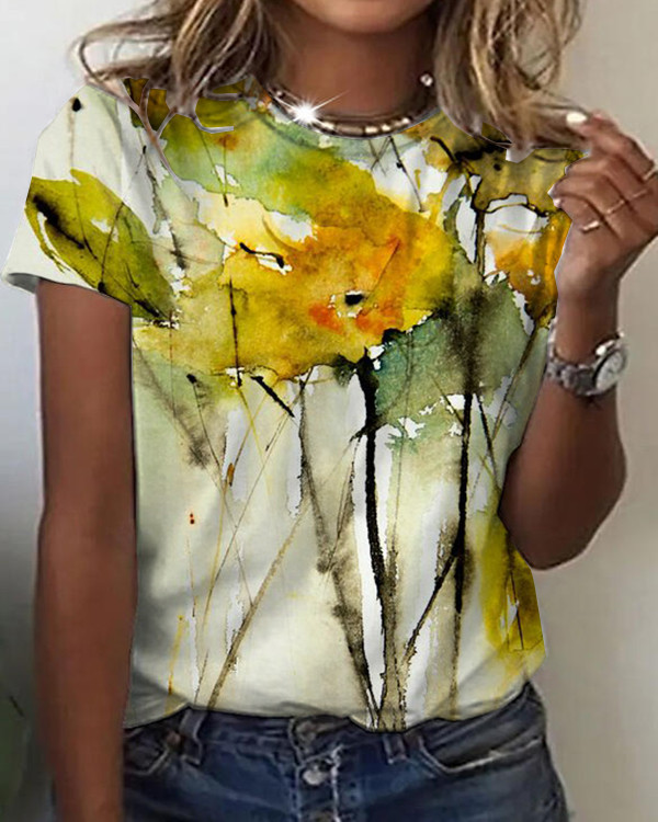 Fall Leaves Watercolor Crew Neck Top