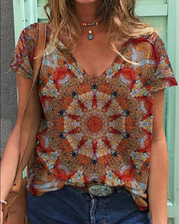 Mandala Vintage V-Neck Top