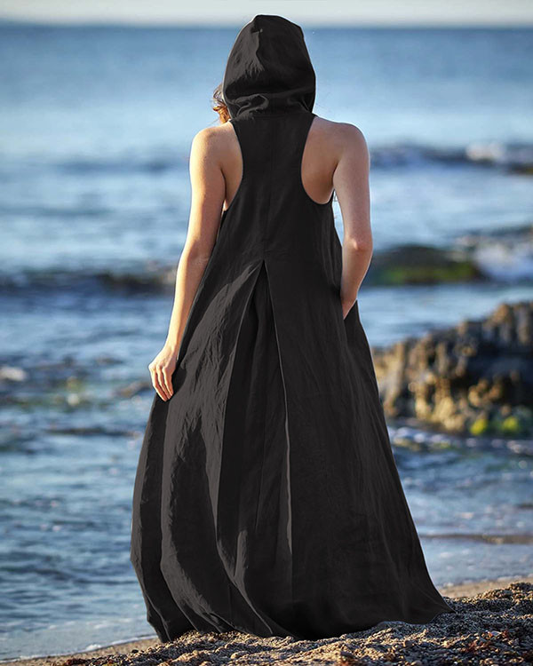 Sleeveless Off-the-shoulder Hooded Maxi Dress