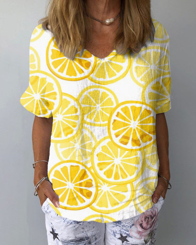 Lemon Linen V-Neck Loose Top