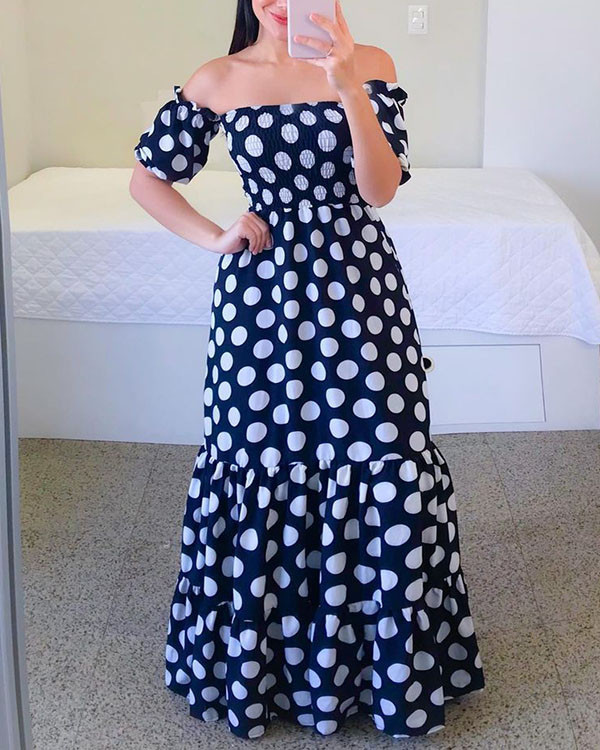 One-Shoulder Print Swing Dress