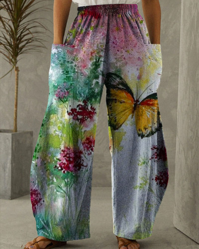 Women's Butterfly Print Loose Pants