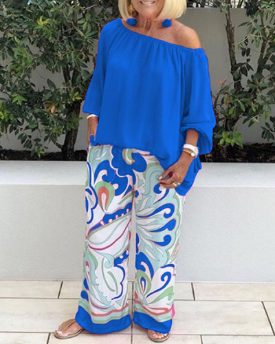 Casual Loose One Shoulder Floral Wide Leg Suit