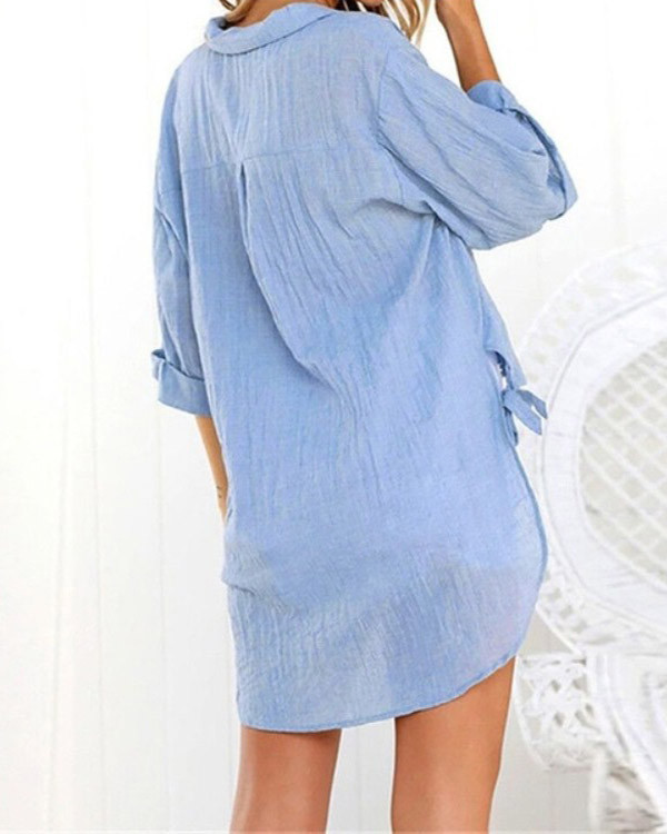 Casual Lace-up V-neck Loose Shirt Top