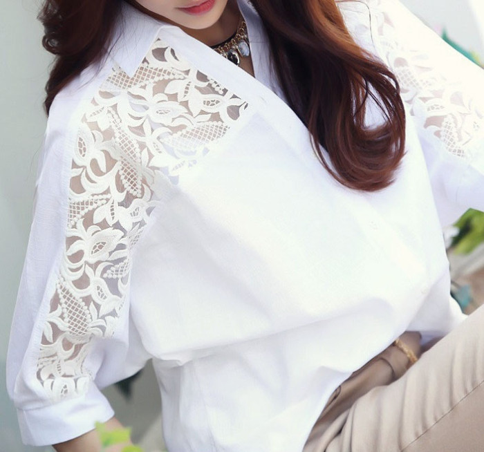 Casual Loose Mid Sleeve Lace Shirt Top