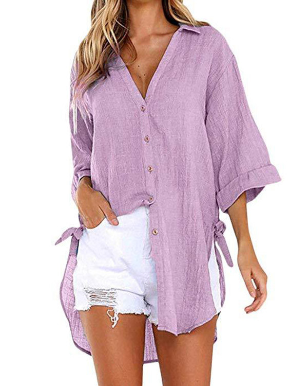 Casual Lace-up V-neck Loose Shirt Top