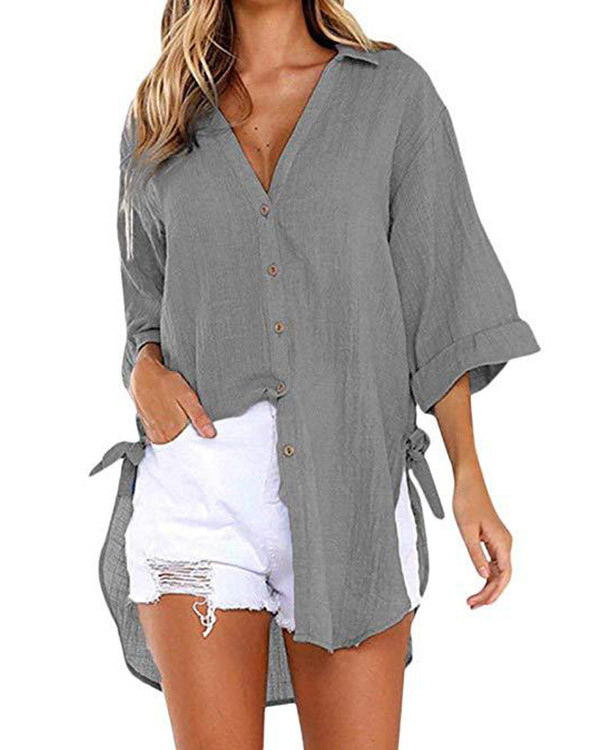 Casual Lace-up V-neck Loose Shirt Top
