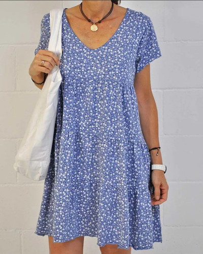 Casual Round Neck Short Sleeve Printed Dress