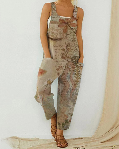 Casual Abstract Print Loose Jumpsuit