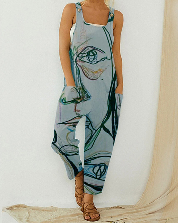 Casual Abstract Print Loose Jumpsuit