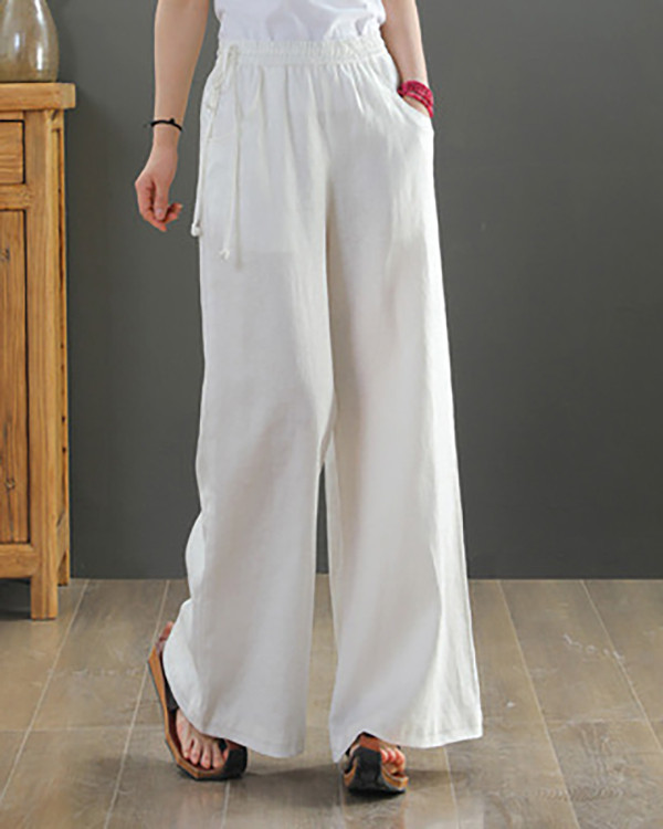 Casual Loose Solid Color Elastic Waist Pants