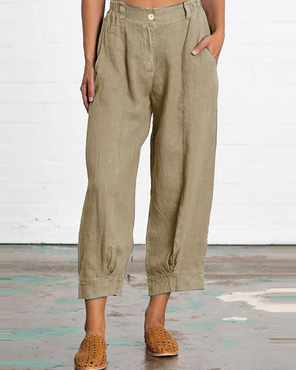 Loose Linen Solid Casual Pants