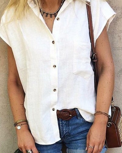 Casual Lapel Cotton Loose Shirt Top