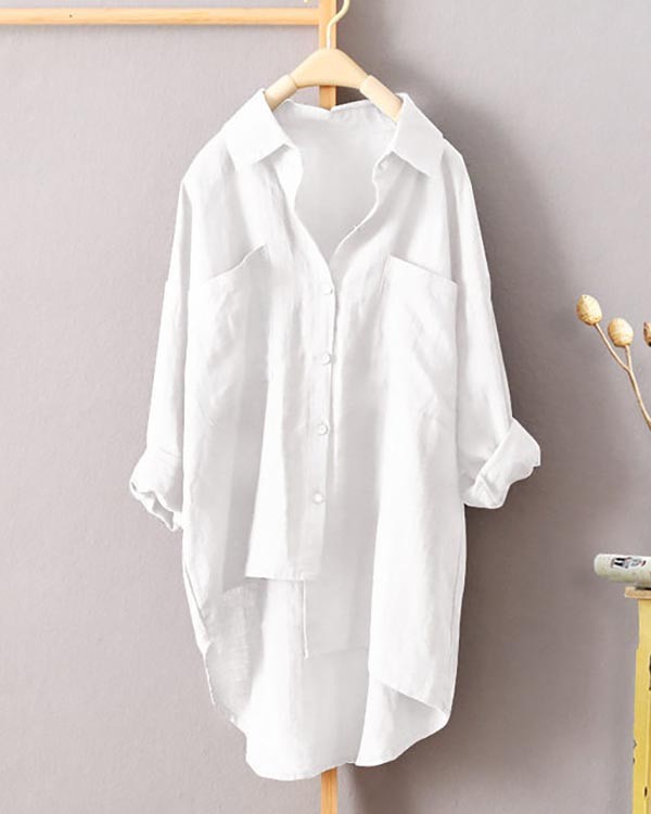 Linen Cardigan Pocket Long Sleeve Shirt Top